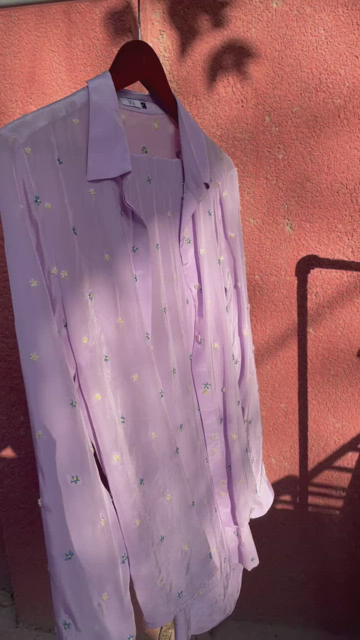 Lavender Crepe Shirt with Hand Embroidery