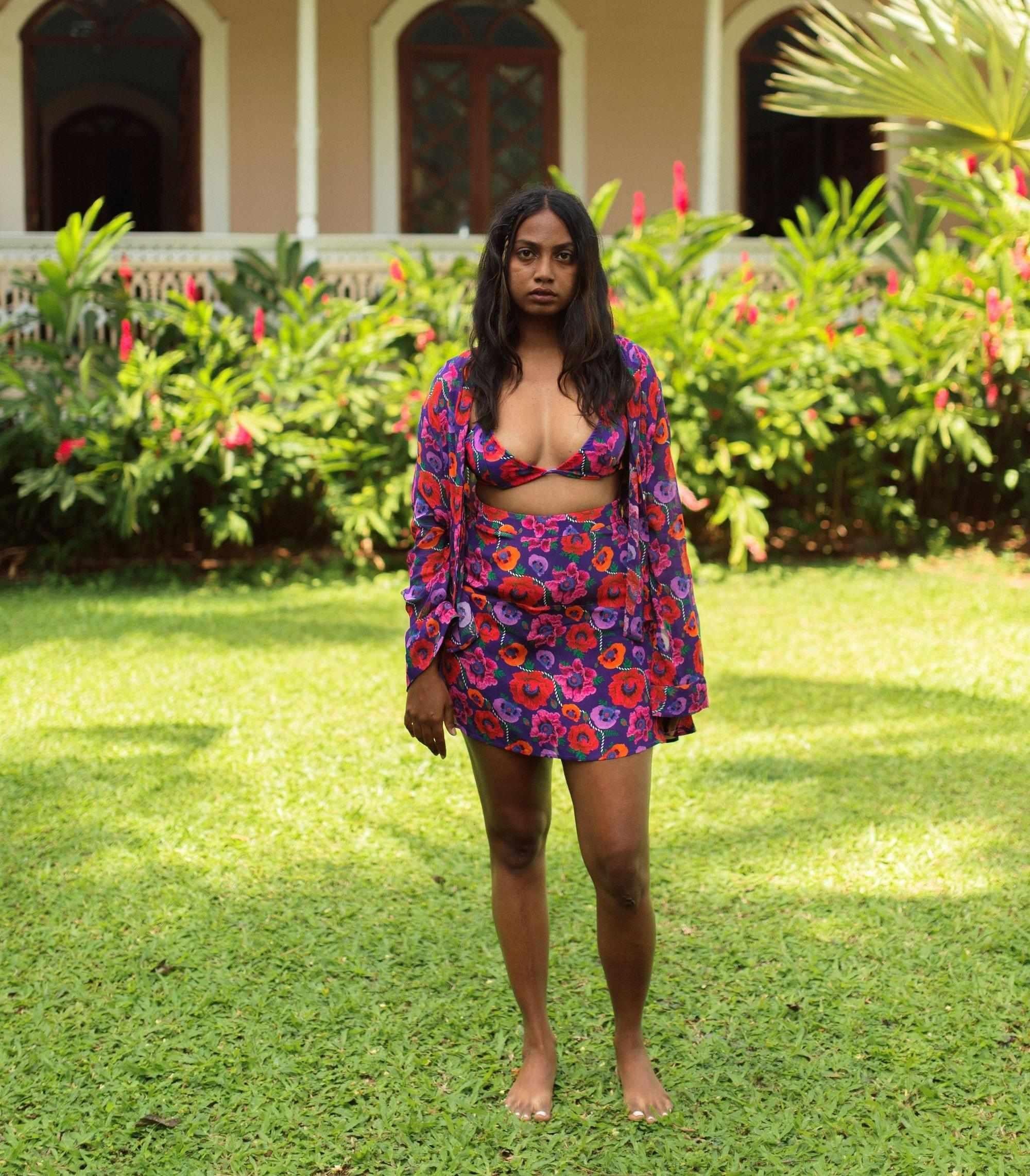 Oriental Poppy High Waist A-Line Skirt With Inner Shorts-Resortwear-izsi-IZSI