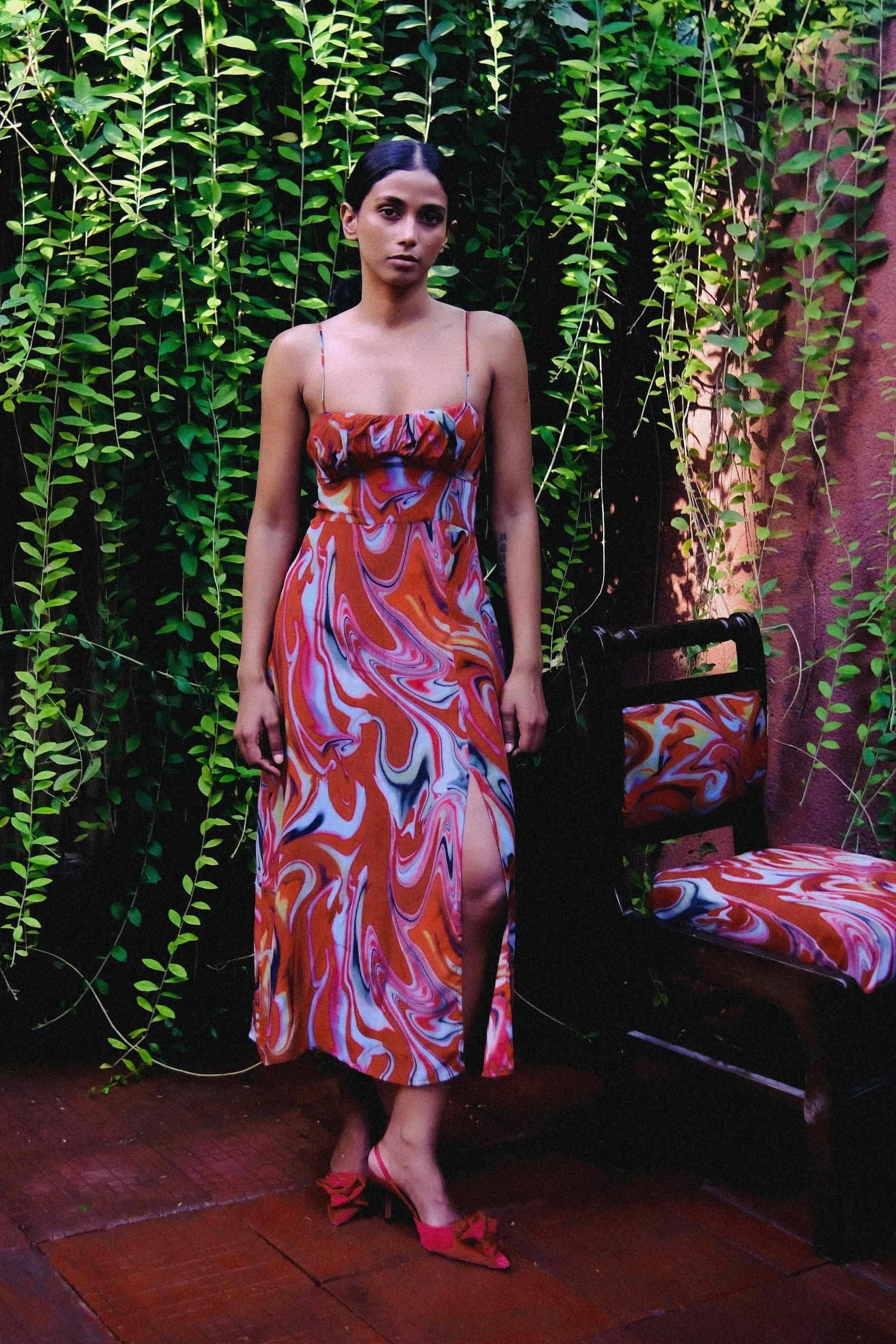 Cayenne Wave Ruched Bust slip dress