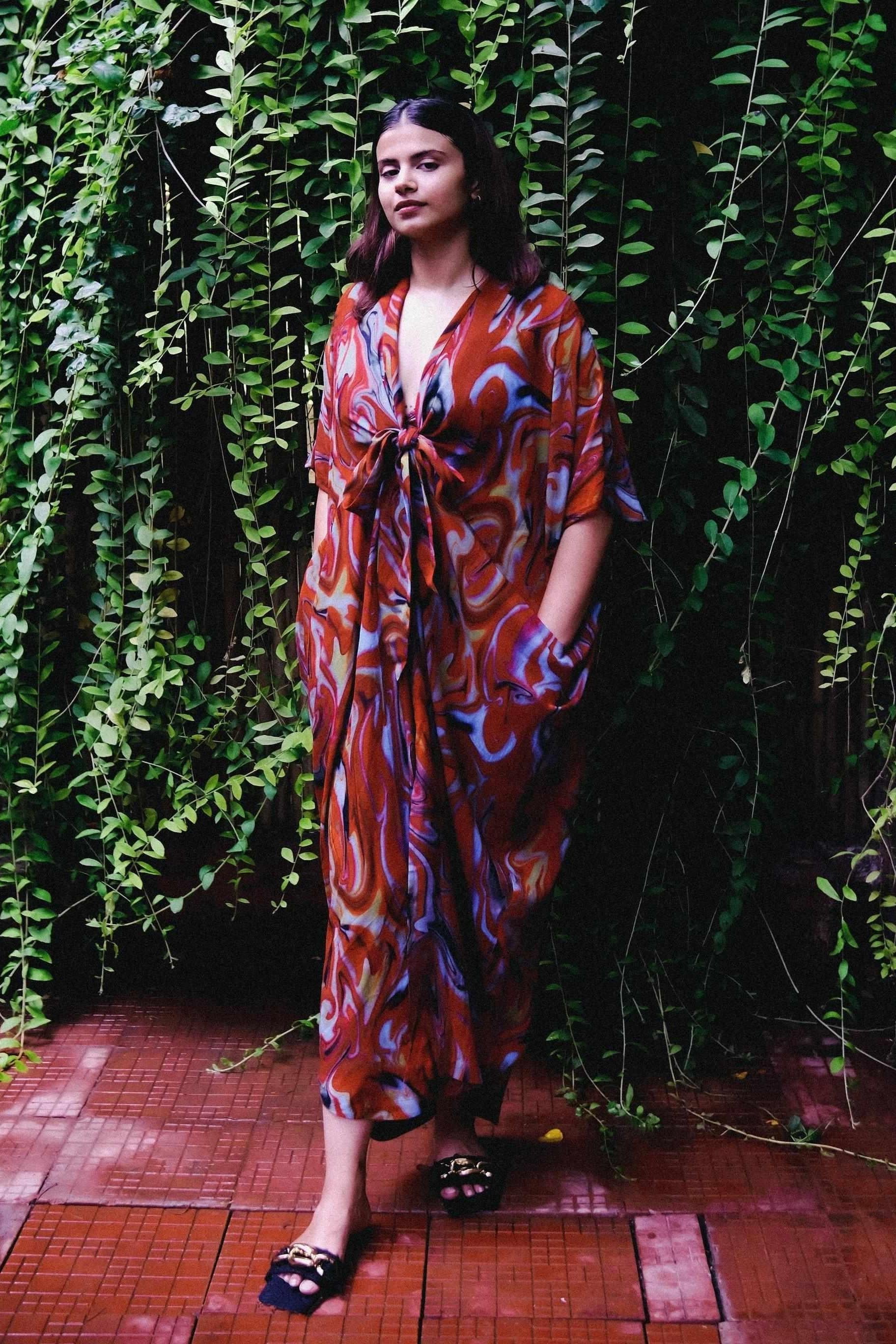 Cayenne Wave Front Or Back Tie Kaftaan Dress